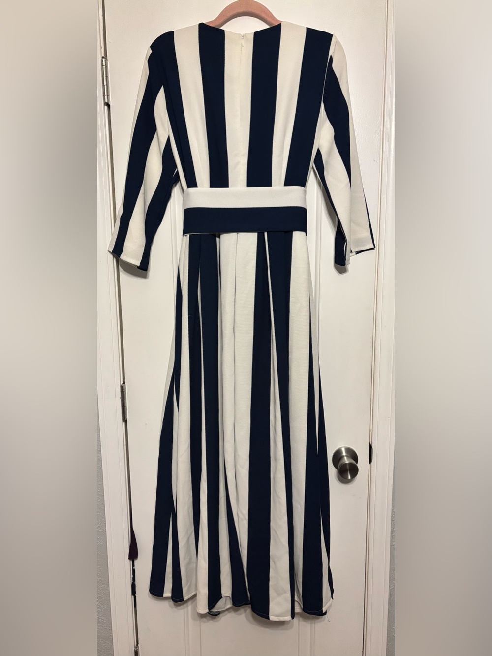 Dainty Jewels Striped Navy and White Belted Maxi Dress - Picture 2 of 4